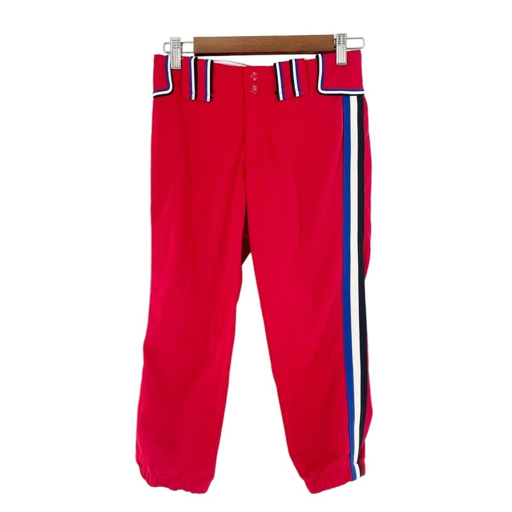 Boombah Youth Baseball Pants Red Elastic Waist Size 28‎ Striped Retro USA Retro